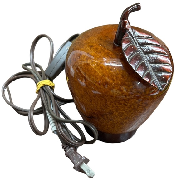 Vintage Blown Glass Light up Apple on Wood Base - Picture 7 of 8